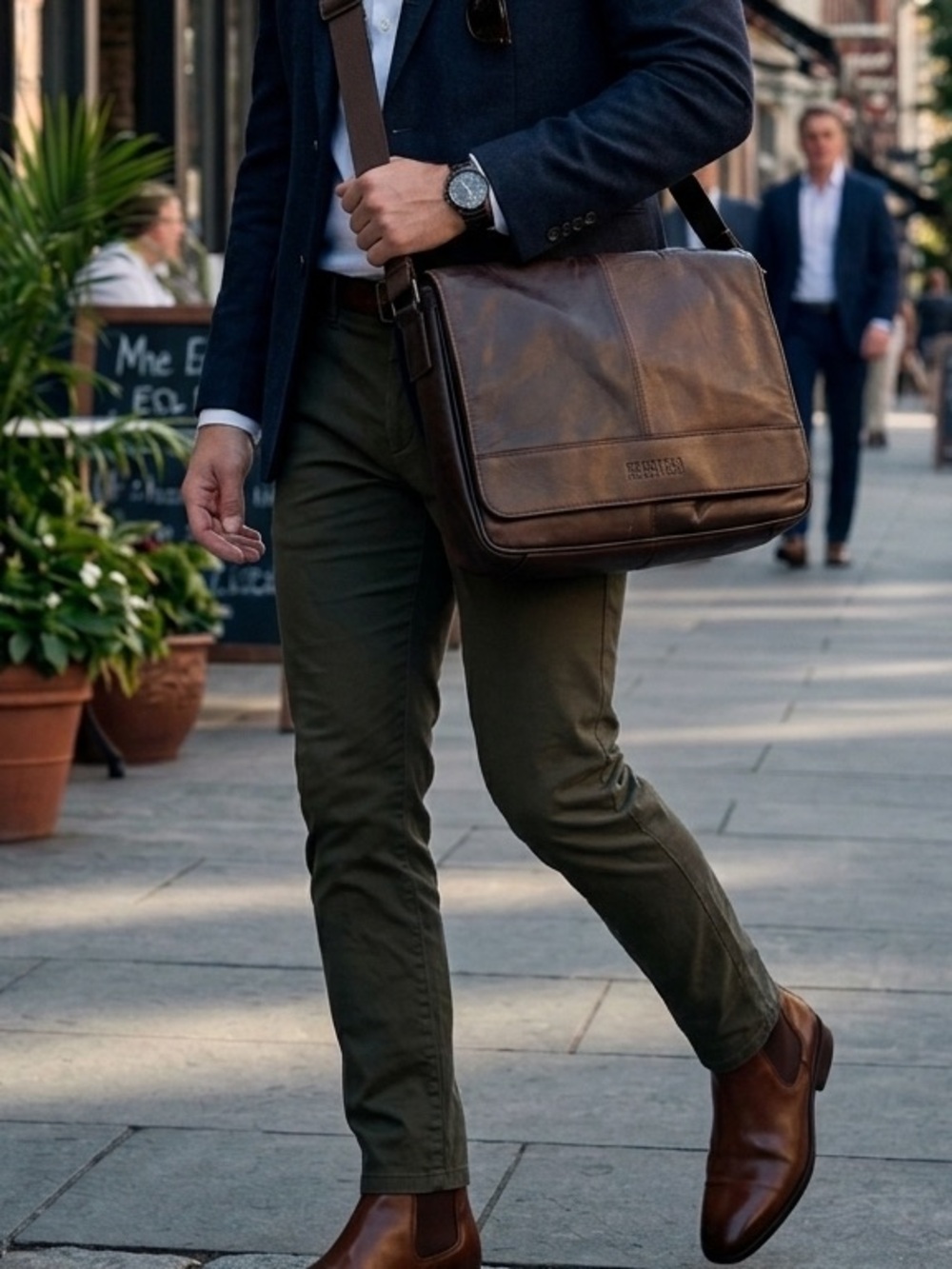 Kenneth Cole Leather Messenger Bag - Brown |